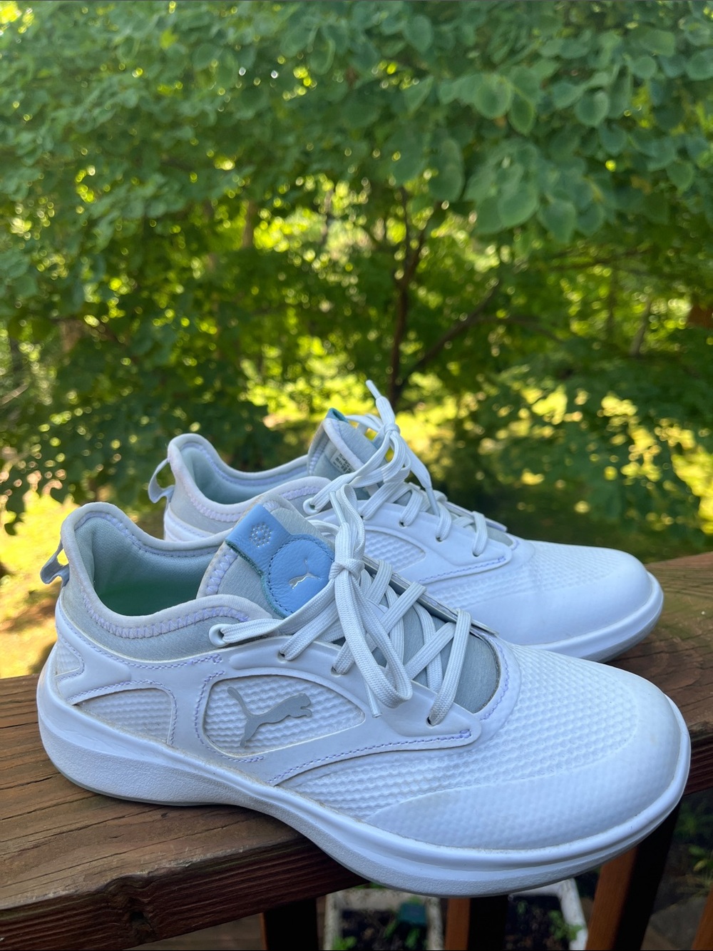 Puma White Sneakers with Light Blue Accents